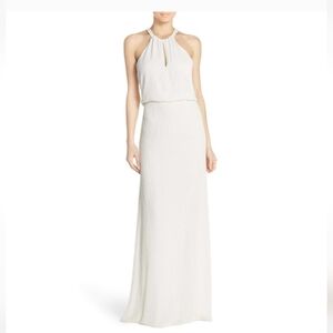 NWT Parker Black Marceline White Sequin Bridal Column Dress Keyhole High Neck 2